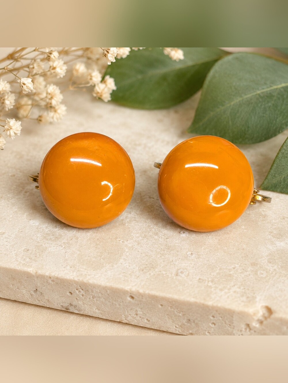 Vintage Butterscotch Orange Bakelite Tested Clip-On Earrings